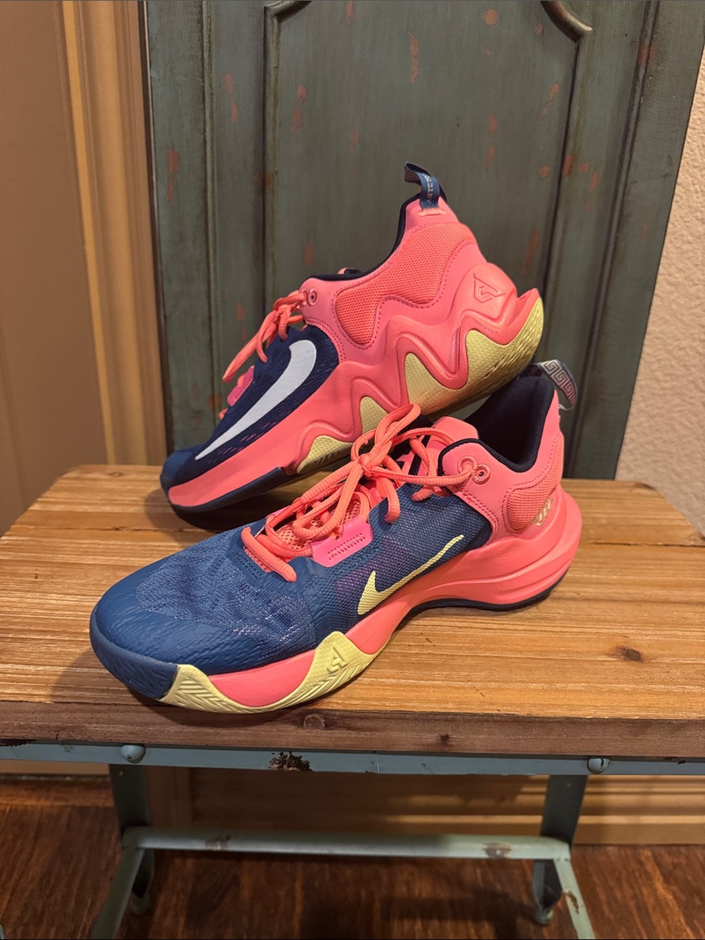 Nike Men’s Giannis Basketball Sneaker - Blue & Pink with Yellow Accent